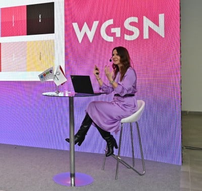 Keynote speaker discussing future trends at the WGSN seminar during CBME Türkiye.